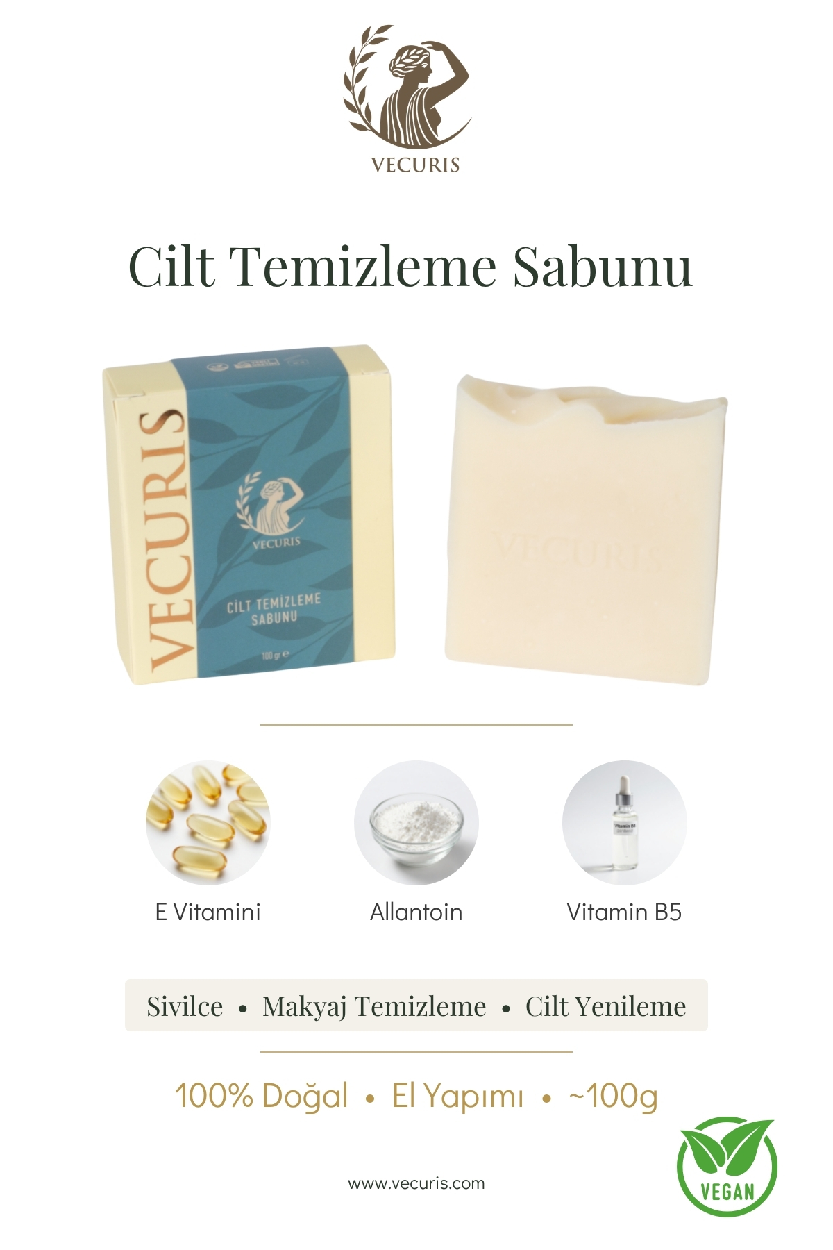 Hassas Arındırıcı Cilt Temizleme Sabunu | Vitamin B5, Allantoin | Doğal Sabun