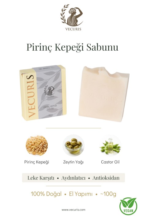 Aydınlatıcı Pirinç Kepeği Sabunu | Pirinç Kepeği Yağı, E Vitamini | Doğal Sabun